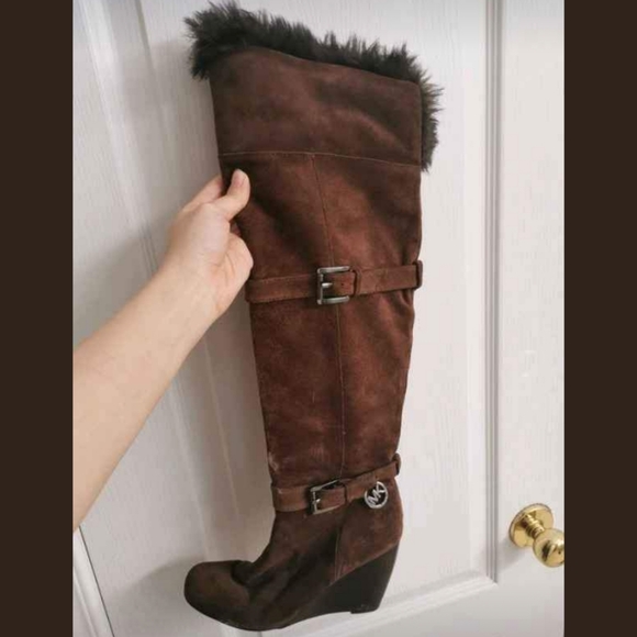 Michael Kors Suede Fur Wedge Boots - Picture 2 of 4